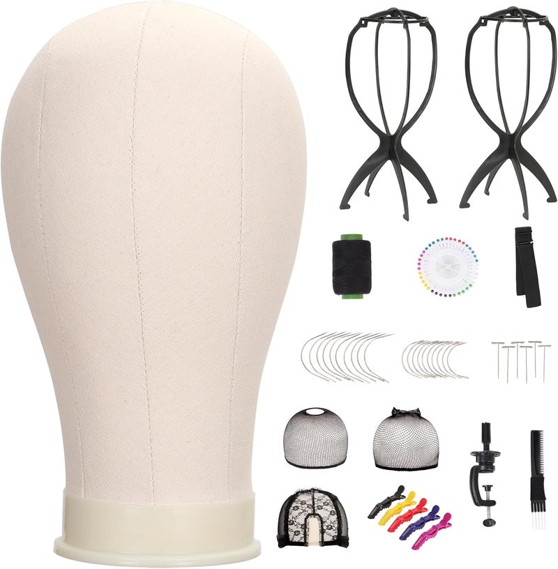 Demides 22" Canvas Block Mannequin Head for Wig Making, Hair Weaving, Styling and Display – Realistic Canvas Wig Head with Mount Hole, Fits Tripod Stand, Includes Essential Accessories for Training & Salon Use - Image 1